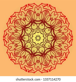 Ethnic Ornamental Mandala. Decorative Design Element. Vector Illustration. Sunrise color.