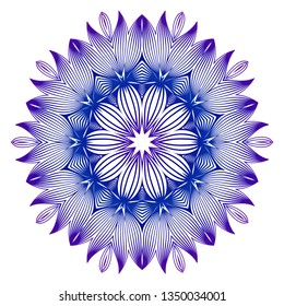 Ethnic Ornamental Mandala. Decorative Design Element. Vector Illustration. Purple blue gradient.