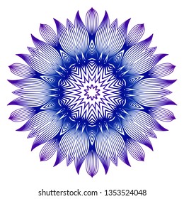 Ethnic Ornamental Mandala. Decorative Design Element. Vector Illustration. Purple blue gradient.