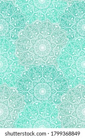 Ethnic ornamental mandala illustration - green outlined seamless pattern