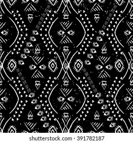 Ethnic ornamental pattern, hand drawn seamless print, aztec background for wrapping, wallpaper, textile, cards, flyers, banners