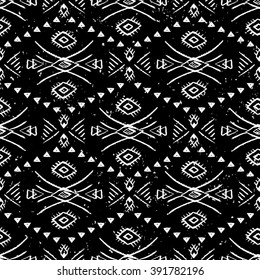 Ethnic ornamental pattern, hand drawn seamless print, aztec background for wrapping, wallpaper, textile, cards, flyers, banners