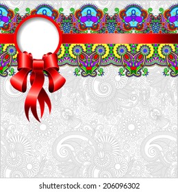 ethnic ornamental pattern with silk ribbon and place for your company name and text on flower background, vector illustration, EPS10