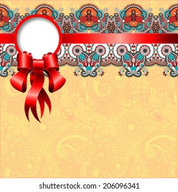 ethnic ornamental pattern with silk ribbon and place for your company name and text on flower background, vector illustration, EPS10
