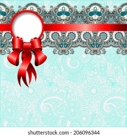 ethnic ornamental pattern with silk ribbon and place for your company name and text on flower background, vector illustration, EPS10