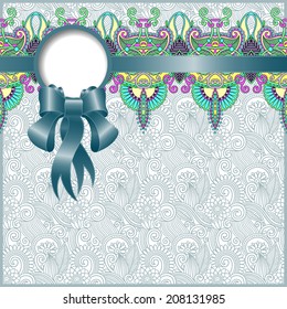 ethnic ornamental pattern with silk ribbon and place for your company name and text on flower background, vector illustration, EPS10