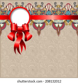 ethnic ornamental pattern with silk ribbon and place for your company name and text on flower background, vector illustration, EPS10