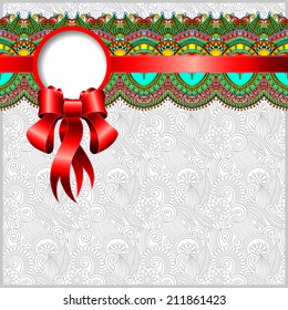 ethnic ornamental pattern with silk ribbon and place for your company name and text on flower background, vector illustration, EPS10