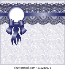 ethnic ornamental pattern with silk ribbon and place for your company name and text on flower background, vector illustration