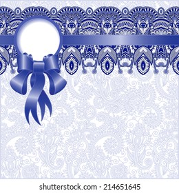 ethnic ornamental pattern with silk ribbon and place for your company name and text on flower background, vector illustration
