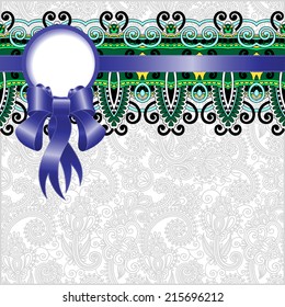 ethnic ornamental pattern with silk ribbon and place for your company name and text on flower background