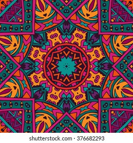 ethnic ornamental seamless pattern for fabric. Abstract geometric colorful mosaic 
