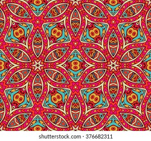 ethnic ornamental seamless pattern for fabric. Abstract geometric colorful mosaic 
