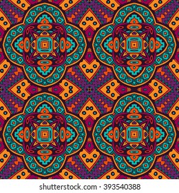 ethnic ornamental seamless pattern for fabric. Abstract geometric colorful mosaic 