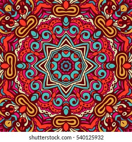 ethnic ornamental seamless pattern for fabric. Abstract geometric colorful mosaic