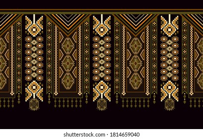 Ethnic Ornamental Vertical  Seamless  Pattern. Ethnic Ornament Wallpaper. Vertical Geometric Background. Indian, Morrocan Motif. Design For Textile, Fabric, Web, Cover, Rug