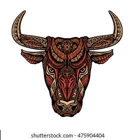 Ethnic ornamented bull or minotaur, taurus. Vector illustration