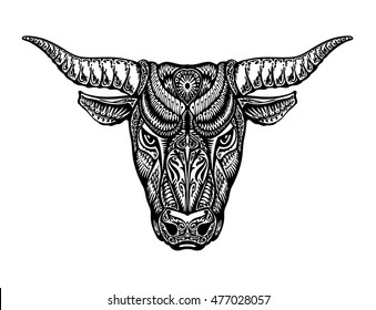 Ethnic ornamented bull, ox or minotaur, taurus. Vector illustration