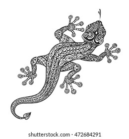 Ethnic ornamented lizard. Vintage graphic vector illustration