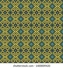 Ethnic ornaments pattern. Repeat pattern of yellow, green, blue and black colors.