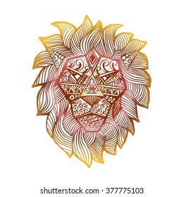 Ethnic ornate hand drawn head of Lion. 