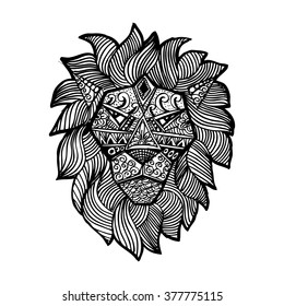 Ethnic ornate hand drawn head of Lion. 
