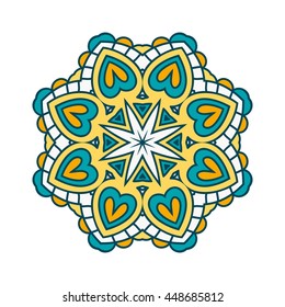 Ethnic Ornate. Kaleidoscope big bud. Surround abstract blossom. Simple geometric mandala circular background. Vintage decorative elements. Islam, Arabic, Indian, ottoman motifs. Stylized flowers. 