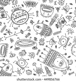 ethnic ornate style monsters seamless pattern. Can be printed and used as wrapping paper, wallpaper, textile, fabric, etc.