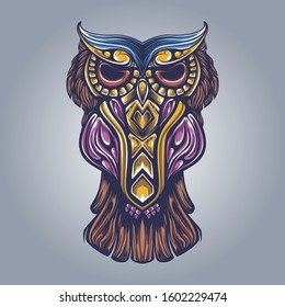 ethnic owl with ornamental metal accessories artwork illustration