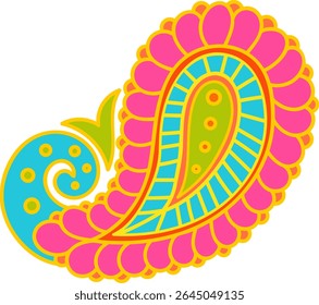 Ethnic paisley element in bright colors, indian doodle vector art