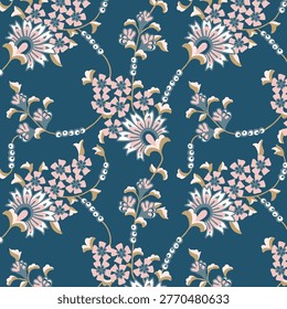 Ethnic paisley floral pattern background. Pattern with fantasy flowers, natural wallpaper, floral decoration illustration. Paisley printed hand drawn elements.