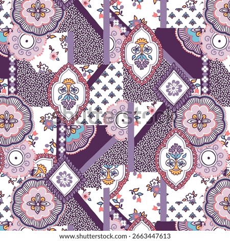 ethnic paisley and geometric patchwork pattern