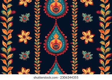 Ethnic paisley pattern design. Colorful floral pattern with traditional style design, Persian pattern of paisleys and borders, suitable for clothing textile and wallpaper design