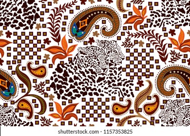 Ethnic paisley pattern. Safari textile collection. On white background.