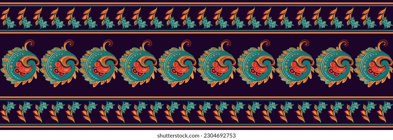 Ethnic paisley seamless pattern design. Aztec fabric boho mandalas textile wallpaper. Tribal native motif India traditional embroidery vector background 
