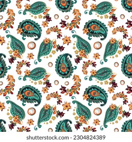 Ethnic paisley seamless pattern design. Aztec fabric boho mandalas textile wallpaper. Tribal native motif India traditional embroidery vector background 