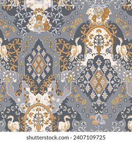 Ethnische Fliesen Geometrisches Sommerblumenmuster. Vintage Scarf Design, Vektorgrafik. Frühlingsblumenmuster. Farbiger Hintergrund