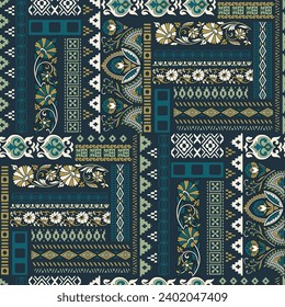 ethnic patchwork pattern on navy background