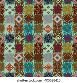 Ethnic patchwork seamless pattern. Tribal art boho print. Background ethno tiled texture, tile