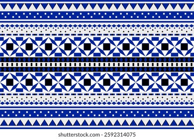 Ethnic patten seamless of blue, black, white abstract shape. Ethnic tribal pattern. Diamond, triangle, line, classic folk, luxury, geometry concept for textile, fabric texture, wallpaper, print, decor