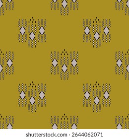 Ethnic pattern of abstract diamond shape in black and pink on yellow tone background. Seamless motifs geometric vector. Concept of vintage, classic, native for textiles, texture, wallpaper, decor.