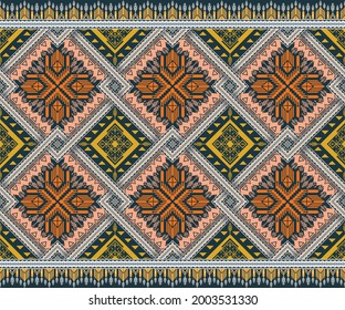 Ethnic pattern Abstract geometric fabric Vector oriental illustration retro embroidery repeating texture 