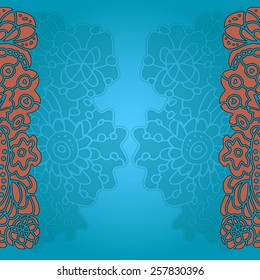 Ethnic pattern. Abstract greeting card, background with flowers and decorative leaves. For gifts, decoration and invitations for your design. With a place for you inscription.