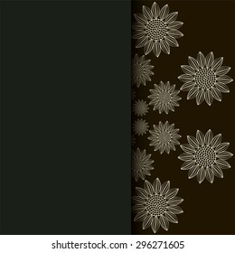 Ethnic pattern. Abstract greeting card, background with flowers and decorative leaves. For gifts, decoration and invitations for your design. With a place for you inscription.