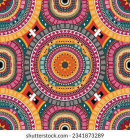 tela tribal africana Patrón geométrico circular colorido para fondo textil, textura, batik, alfombra, mosaico, cerámica, fondo, papel pintado, ropa, artesanía, suelo, decoración, construcción, retro,boho