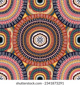 ethnic pattern african tribal fabric Colorful red black circular geometric pattern seamlessfor textile background,texture,batik,carpet,mosaic,ceramics,backdrop,wallpaper,clothing,craft,wrapping