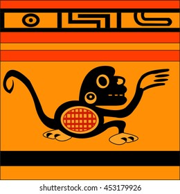 Ethnic pattern of American Indians: Aztecs, Mayans, Incas. Monkey.  Decor in the Mexican style. Vector illustration.