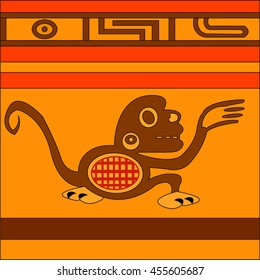 Ethnic pattern of American Indians: Aztecs, Mayans, Incas. Monkey.  Decor in the Mexican style. Vector illustration.