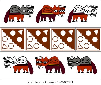 Ethnic pattern of American Indians: Aztecs, Mayans, Incas. Wolf. Decor in the Mexican style. Vector illustration.