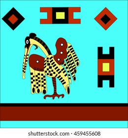 Ethnic pattern of American Indians: the Aztecs, the Mayans, the Incas. Heron. Vector illustration